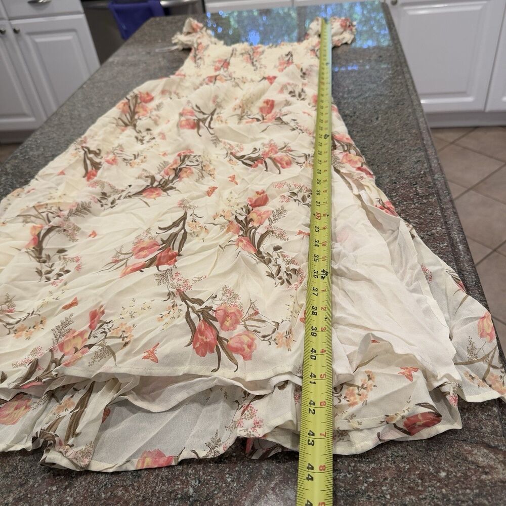 REFORMATION Leila Pink Floral Print INKA Smocked Bodice Slit Crepe Dress M - Picture 6 of 14